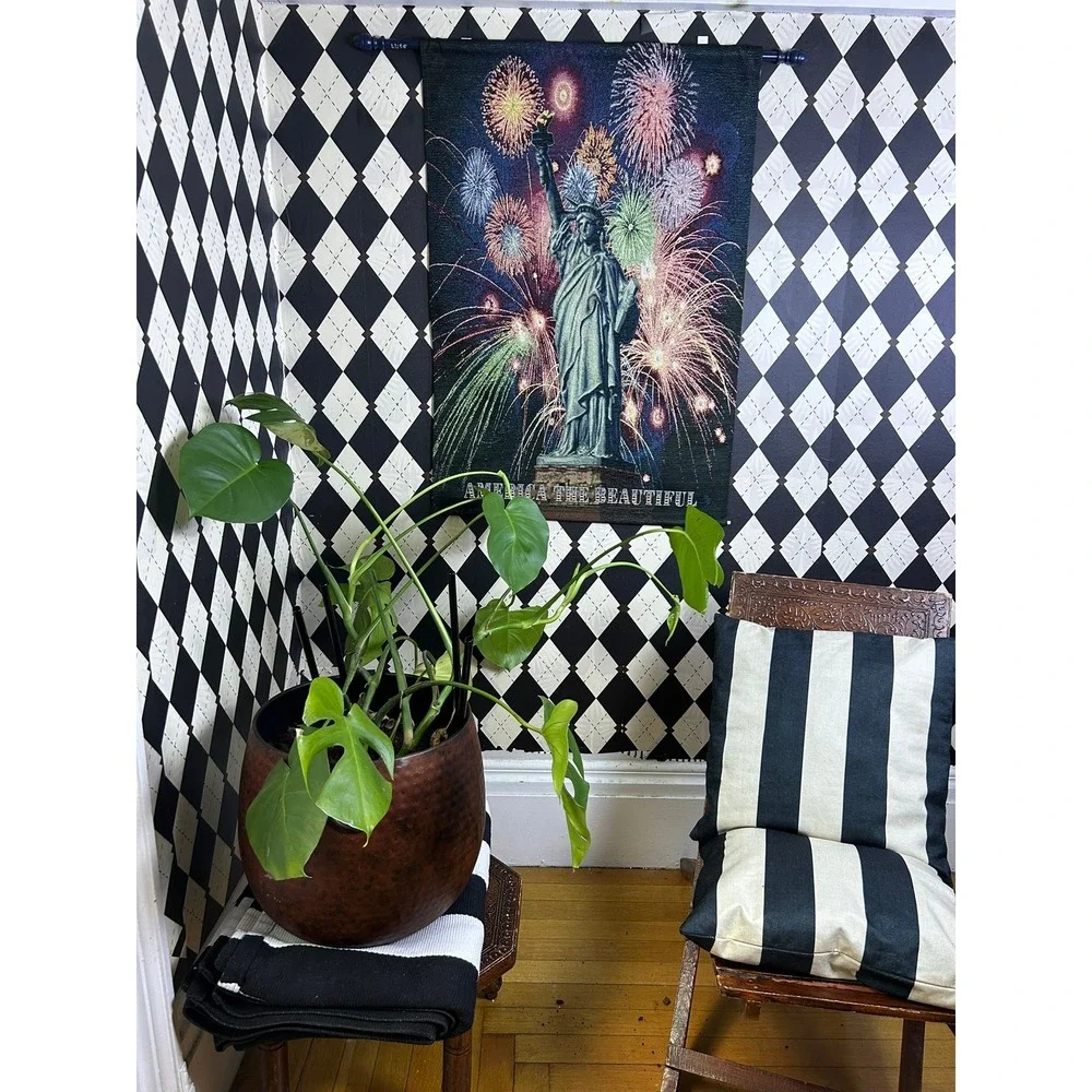 Oversized 3 Ft Statue of Liberty Woven Tapestry Wall Hanging Americana 36x25